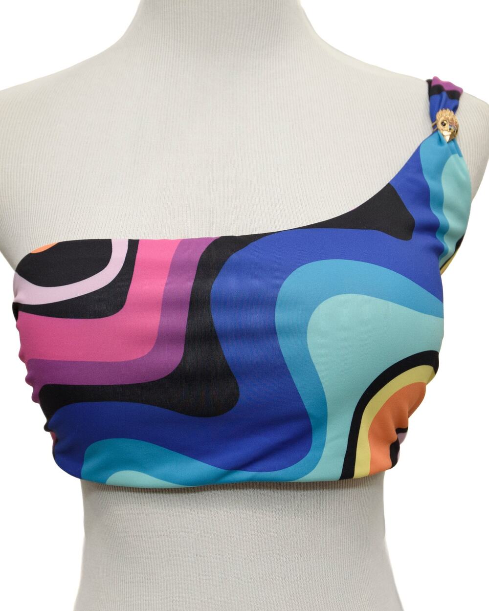 Kurt Geiger London Kensington Asymmetric Bikini Top Black Rainbow Size XL